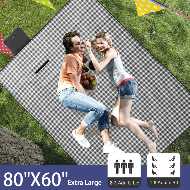HX&OD Picnic Blanket Outdoor Extra Large Picnic Mat 80 ""X60 "" Camping Blanket Beach Blanket Foldable Waterproof Sand Mat Hiking Travel Family Concerts(Blue) - Image 2